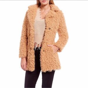New Guess Teddy Faux Fur Single Breast Coat